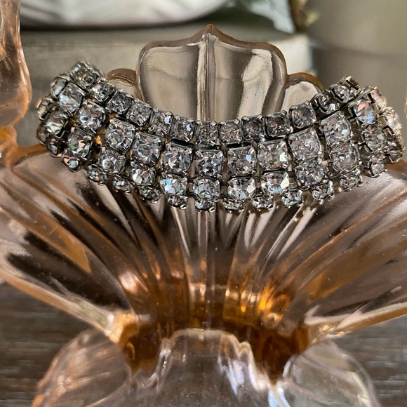 Weiss Jewelry - RARE Vintage Pretty WEISS Signed Clear Rhinestone Silver Tone Cuff Bracelet